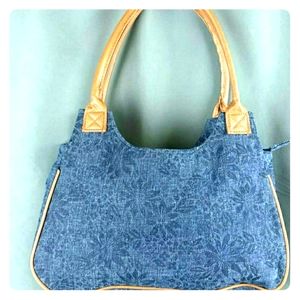 Gold Coast Blue Denim Purse with Brown Handles